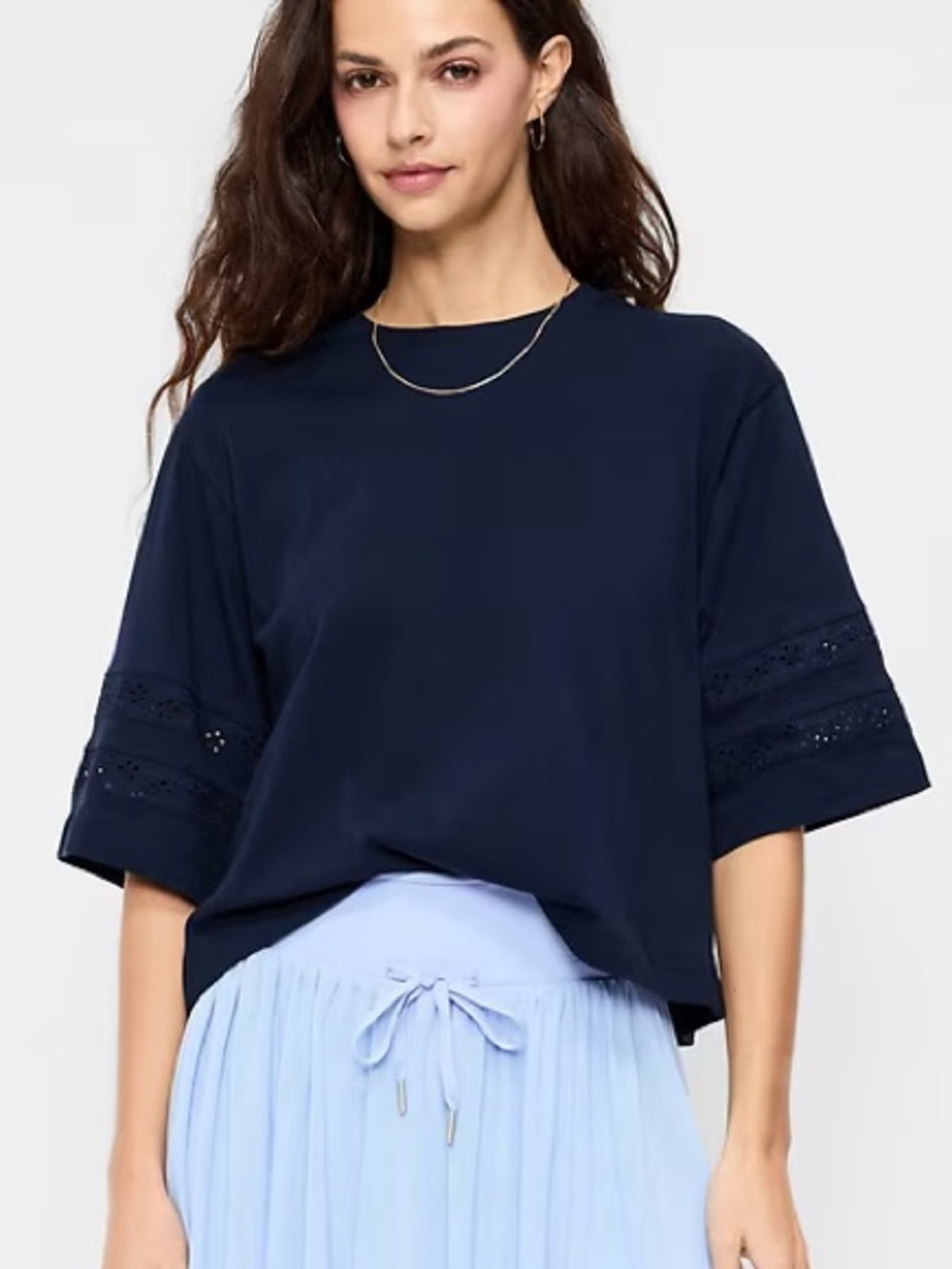 Old Navy Vintage Crew Neck Cropped Lace Trim T-Shirt